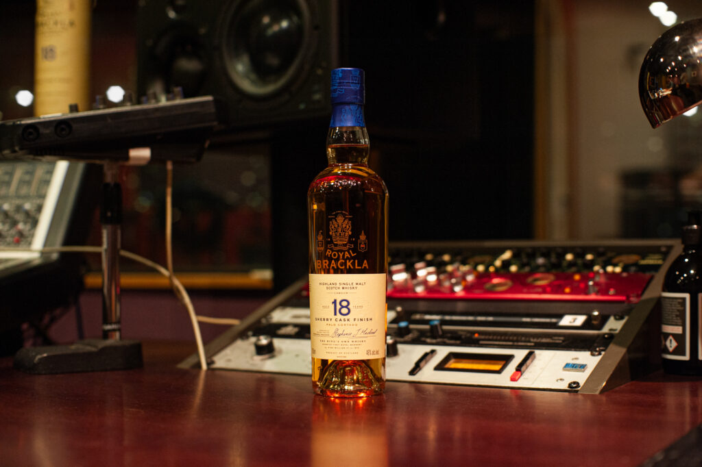 Royal Brackla 18 Year Old bottle in the recording studio