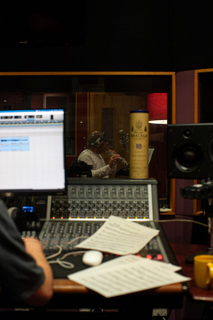 Royal Brackla soundscape production session with flautist in recording