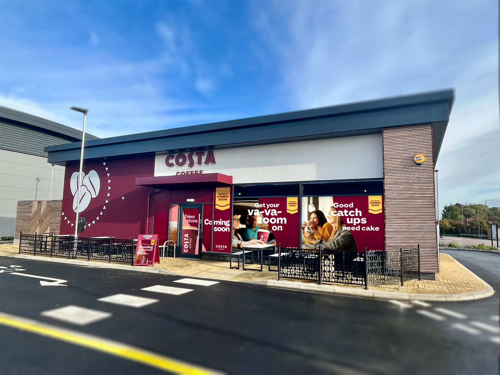 Costa Coffee New Store Opening campaign displayed across construction hoardings